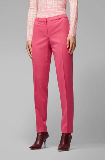 Shop Hugo Boss - Cropped Slim Fit Pants In Stretch Wool Flannel - Pink