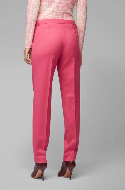 Shop Hugo Boss - Cropped Slim Fit Pants In Stretch Wool Flannel - Pink