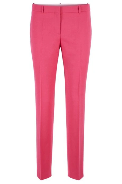 Shop Hugo Boss - Cropped Slim Fit Pants In Stretch Wool Flannel - Pink