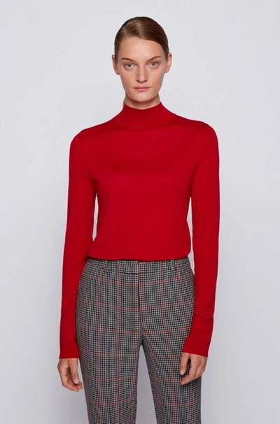 Shop Hugo Boss - Mock Neck Sweater In Virgin Wool - Red