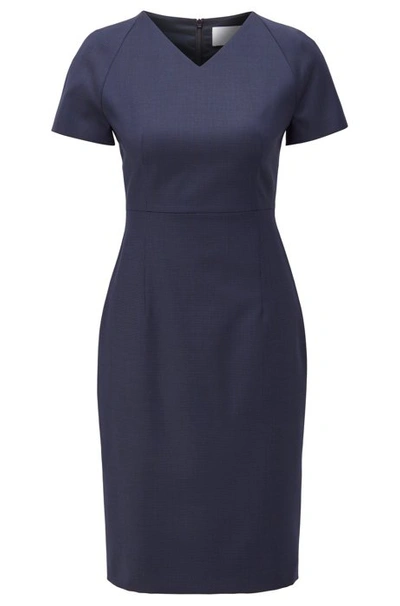 Shop Hugo Boss - Short Sleeved Dress In Patterned Italian Wool - Patterned