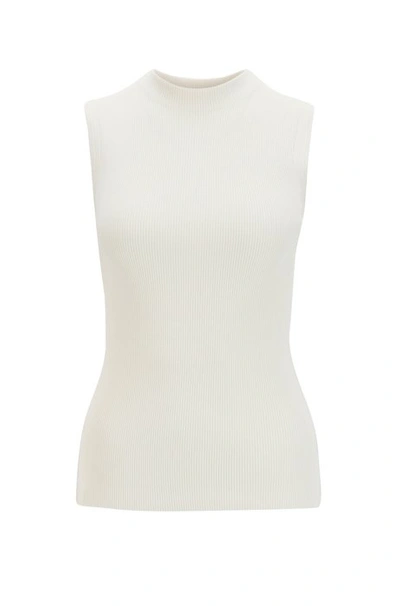 Shop Hugo Boss - Slim Fit Sleeveless Top In A Ribbed Knit - White