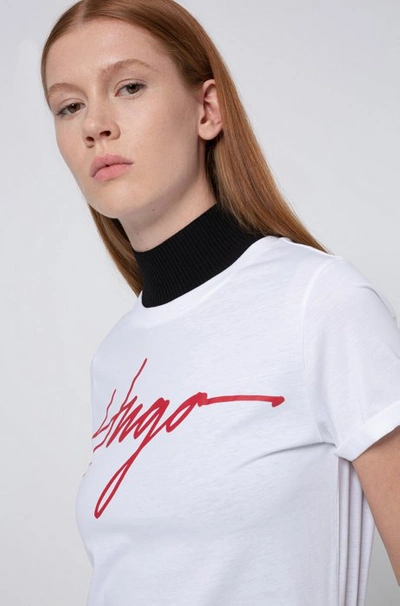 Shop Hugo Boss - Cotton Jersey T Shirt With Handwritten Logo Print - White