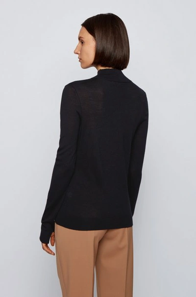 Shop Hugo Boss - Mock Neck Sweater In Virgin Wool - Black