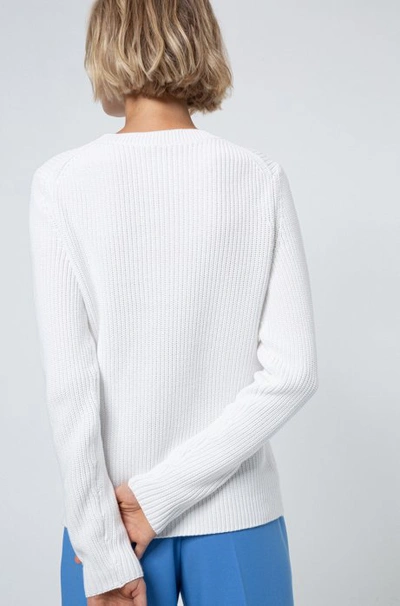 Shop Hugo Boss - Ribbed Sweater In Organic Cotton With Zipped Cuffs - White
