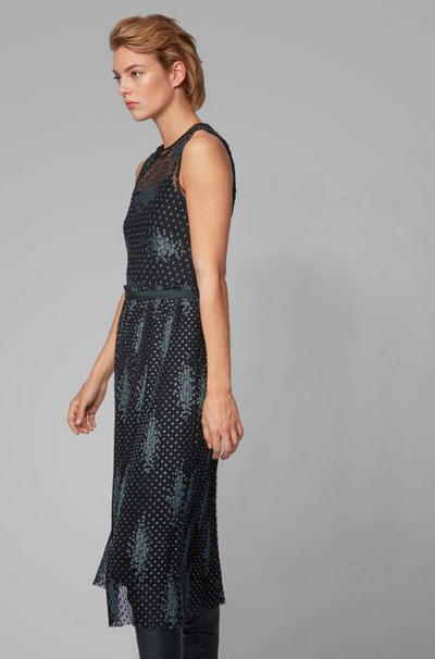 Shop Hugo Boss - Sleeveless Dress In Embroidered Tulle With Dot Motif - Patterned