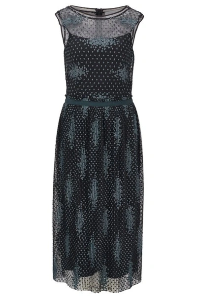 Shop Hugo Boss - Sleeveless Dress In Embroidered Tulle With Dot Motif - Patterned