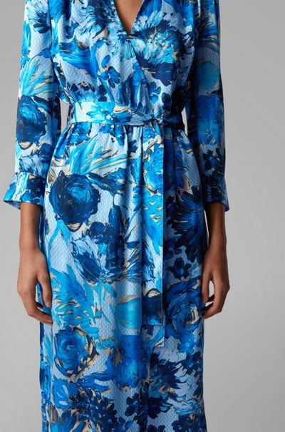 Shop Hugo Boss - Monogram Shirt Dress In Pure Silk With Floral Print - Patterned