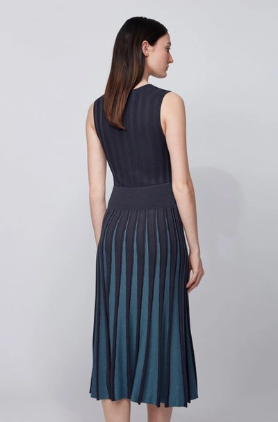Shop Hugo Boss - Slim Fit Knitted Dress With Pleated Skirt - Patterned