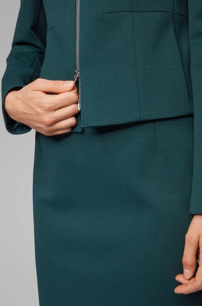 Shop Hugo Boss - Collarless Regular Fit Jacket In Stretch Jersey - Dark Green