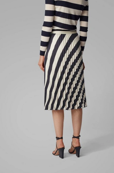 Shop Hugo Boss - A Line Pleated Skirt With Block Stripe Print - Patterned
