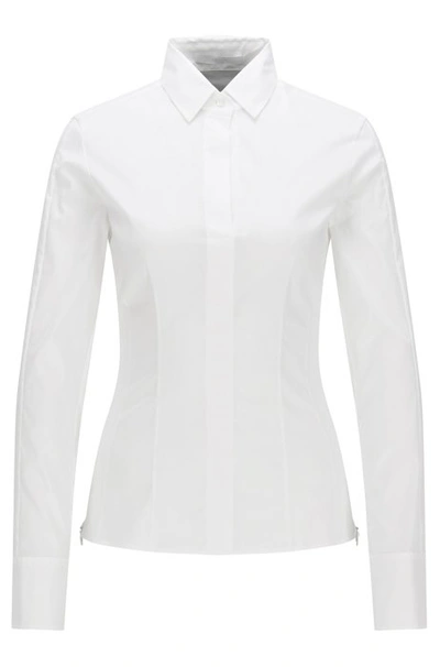 Shop Hugo Boss Slim-fit Blouse In Stretch Cotton-blend Poplin In White