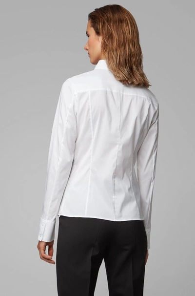 Shop Hugo Boss Slim-fit Blouse In Stretch Cotton-blend Poplin In White