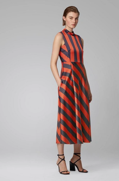 Shop Hugo Boss - Crinkle Crepe Maxi Dress With Block Stripe - Patterned