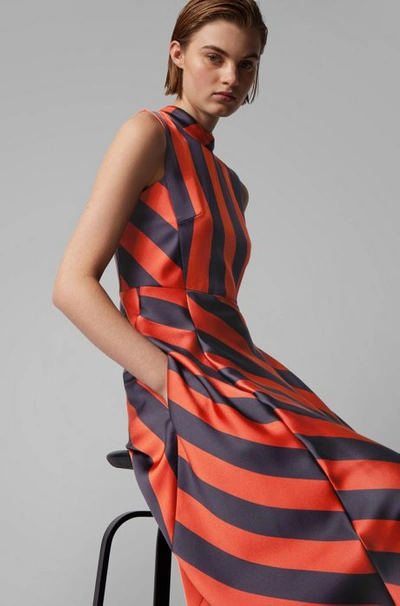 Shop Hugo Boss - Crinkle Crepe Maxi Dress With Block Stripe - Patterned