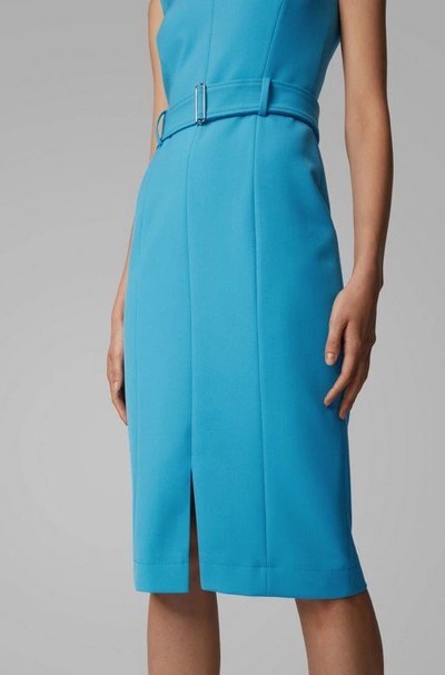 Hugo Boss - Midi Length Dress In Stretch Double Faced Fabric - Blue |  ModeSens