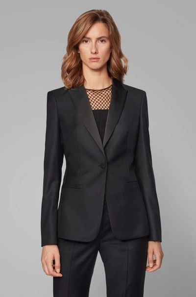 Shop Hugo Boss - Regular Fit Tuxedo Inspired Jacket With Satin Trims - Black