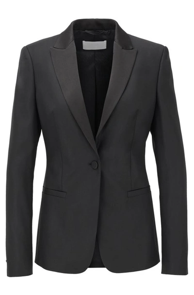 Shop Hugo Boss - Regular Fit Tuxedo Inspired Jacket With Satin Trims - Black