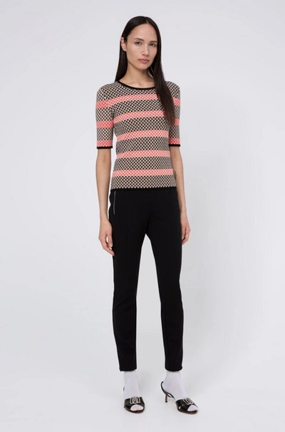 Shop Hugo Boss - Short Sleeved Knitted Sweater With Two Tone Jacquard Stripes - Patterned