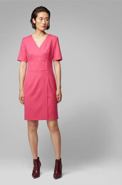 Shop Hugo Boss - Wrap Style Dress In Stretch Wool Flannel - Pink