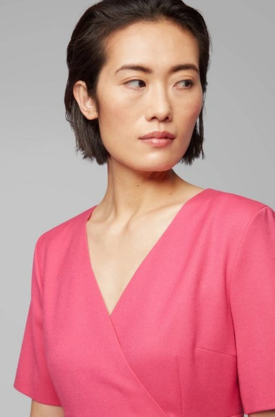Shop Hugo Boss - Wrap Style Dress In Stretch Wool Flannel - Pink