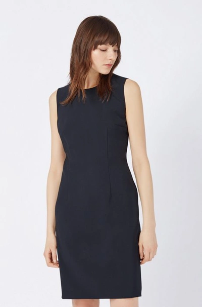 Shop Hugo Boss - Stretch Virgin Wool Shift Dress Dirusa - Dark Blue