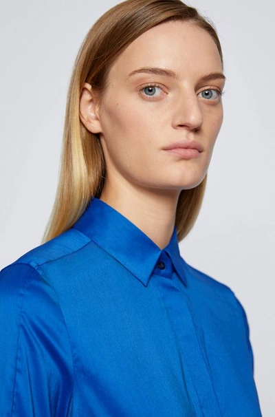 Shop Hugo Boss - Slim Fit Blouse With Darted Seam Detail - Light Blue