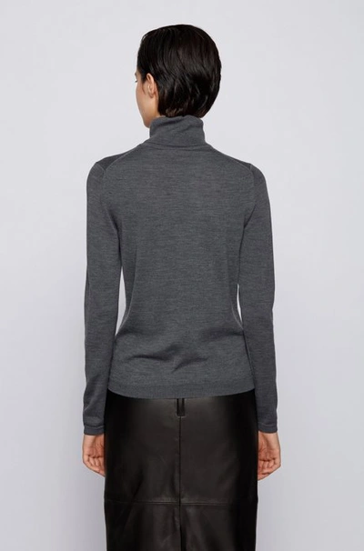 Shop Hugo Boss - Roll Neck Sweater In Mercerized Merino Wool - Grey