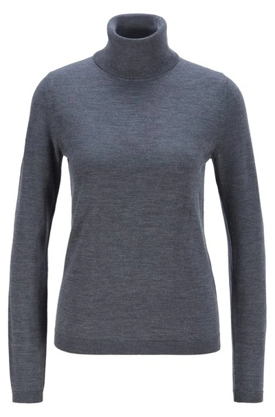 Shop Hugo Boss - Roll Neck Sweater In Mercerized Merino Wool - Grey