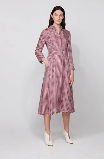 Shop Hugo Boss - Shirt Dress In Pure Silk With New Season Print - Patterned