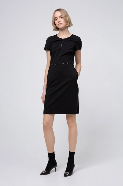 Shop Hugo Boss - Hardware Trimmed Dress In Worsted Stretch Wool - Black