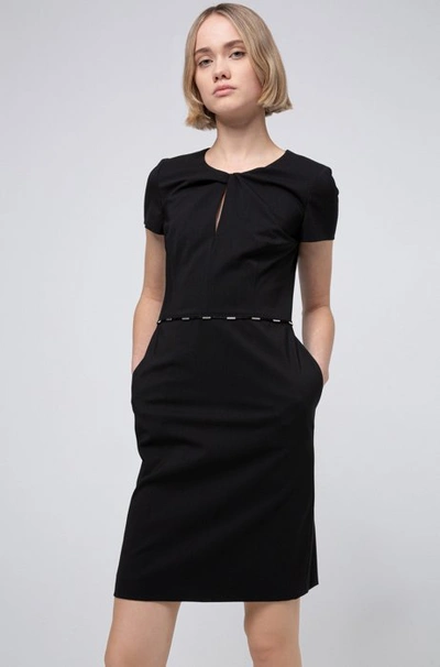 Shop Hugo Boss - Hardware Trimmed Dress In Worsted Stretch Wool - Black