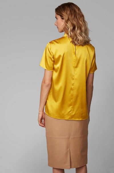 Shop Hugo Boss - Mock Neck Top In Stretch Silk Satin - Dark Yellow