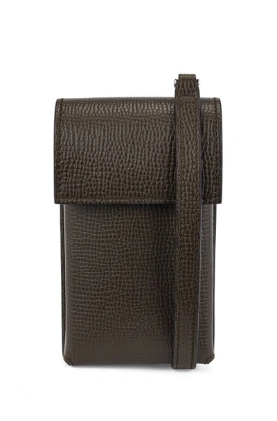 Shop Hugo Boss - Neck Pouch In Italian Leather With Detachable Strap - Dark Green