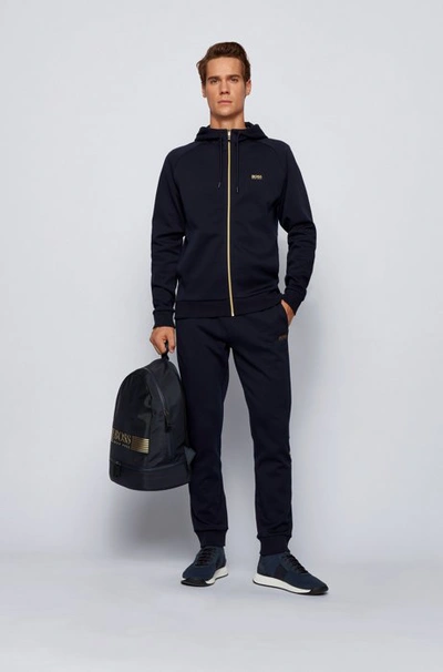 Shop Hugo Boss - Backpack In Structured Nylon With Logo Artwork - Dark Blue