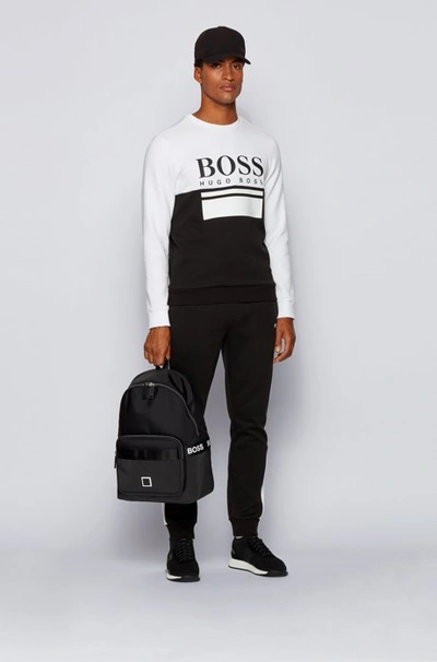 Shop Hugo Boss - Logo Backpack In Nylon And Embossed Faux Leather - Black