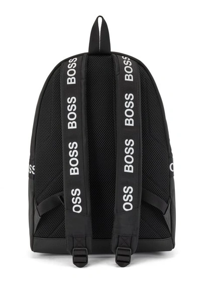 Shop Hugo Boss - Logo Backpack In Nylon And Embossed Faux Leather - Black