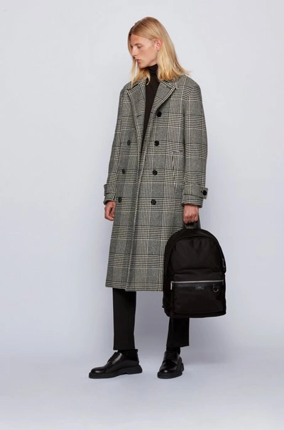 Shop Hugo Boss - Lightweight Backpack In Nylon Gabardine With Leather Trim - Black
