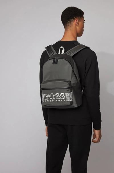 Shop Hugo Boss - Logo Backpack In Structured Nylon With Laptop Pocket - Dark Grey