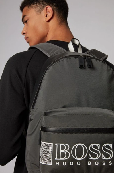 Shop Hugo Boss - Logo Backpack In Structured Nylon With Laptop Pocket - Dark Grey