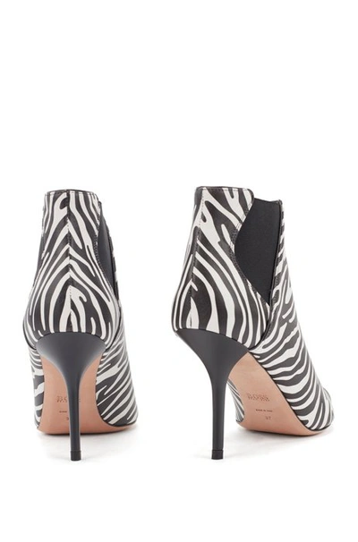Shop Hugo Boss - High Heeled Ankle Boots In Zebra Print Leather - Black