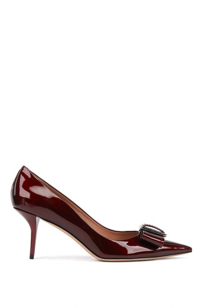 Shop Hugo Boss - Heeled Pumps In Patent Italian Leather With Bow Embellishment - Dark Red