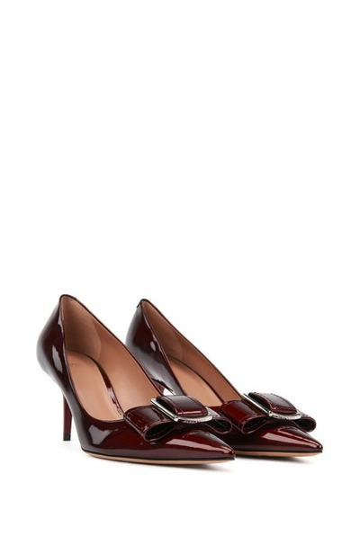 Shop Hugo Boss - Heeled Pumps In Patent Italian Leather With Bow Embellishment - Dark Red