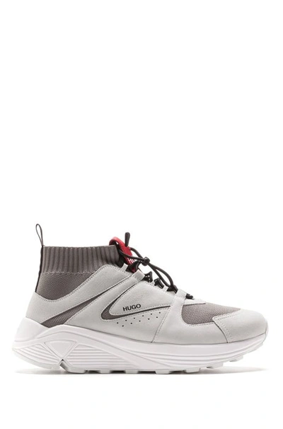 Shop Hugo Boss - Chunky Sole Sneakers In Mixed Materials With Knitted Sock - White