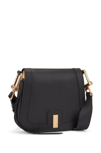 Shop Hugo Boss - Italian Leather Saddle Bag With Signature Hardware - Black