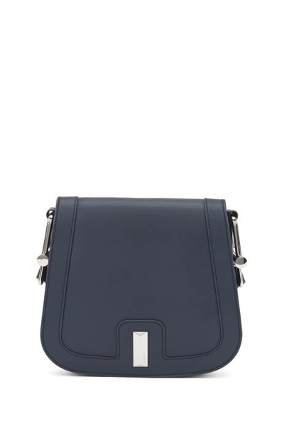 Shop Hugo Boss - Italian Leather Saddle Bag With Signature Hardware - Dark Blue