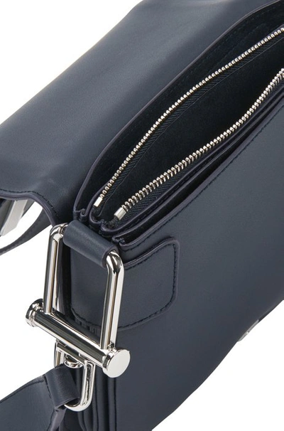 Shop Hugo Boss - Italian Leather Saddle Bag With Signature Hardware - Dark Blue