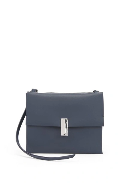 Shop Hugo Boss - Cross Body Bag In Coated Leather With Pyramid Hardware - Dark Blue