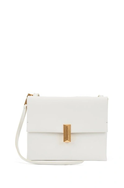 Shop Hugo Boss - Cross Body Bag In Coated Leather With Pyramid Hardware - White