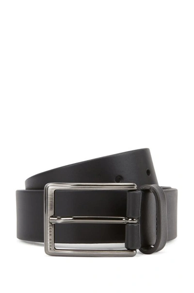 Shop Hugo Boss - Leather Belt With Brushed Gunmetal Buckle - Black